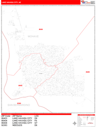 Lake Havasu City Wall Map Zip Code Red Line Style 2024